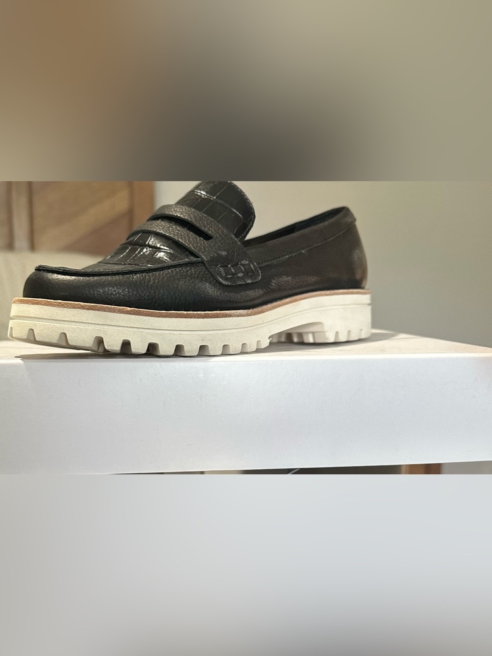 Dolce Vita Black Leather Lug-Sole Penny Loafer with Cream Sole